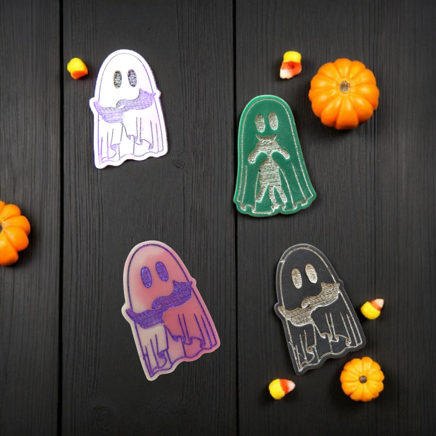 Whimsical Ghost Wax Melts – Ghosts with Cats & Pumpkin Flower Carts | Cute Cozy Halloween Wax Melts